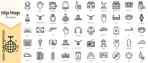 Simple Outline Set of hip hop icons. Linear style icons pack. Vector illustration