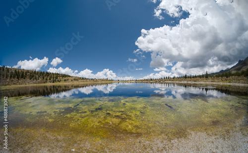 Wide shot of the radian lagoon on a sunny day