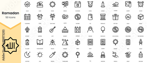Simple Outline Set of ramadan icons. Linear style icons pack. Vector illustration