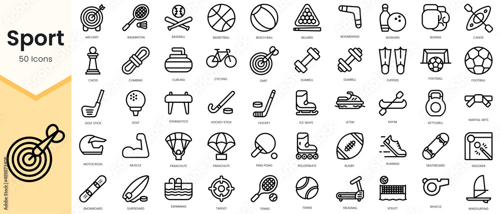 Simple Outline Set of sport icons. Linear style icons pack. Vector illustration - obrazy, fototapety, plakaty 