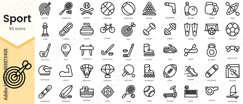 Simple Outline Set of sport icons. Linear style icons pack. Vector illustration