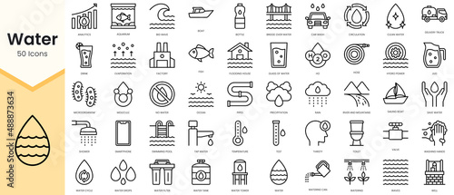 Simple Outline Set of water icons. Linear style icons pack. Vector illustration