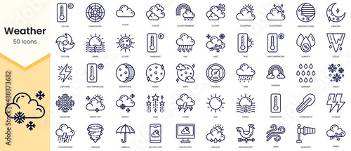 Simple Outline Set of weather icons. Linear style icons pack. Vector illustration