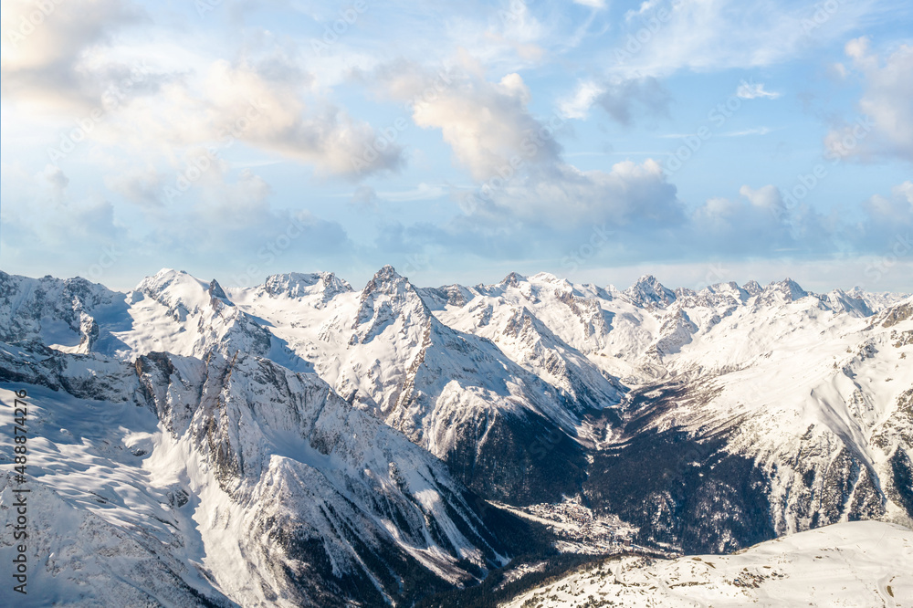 Beautiful panorama of mountain peaks on a sunny day 
