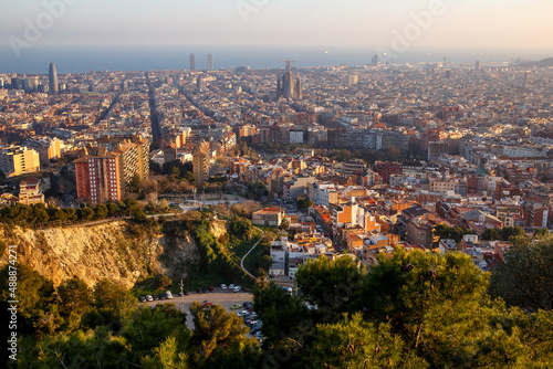 Barcelona city panorama during sunset