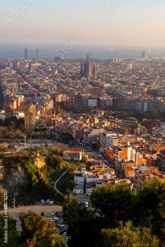 Barcelona city panorama during sunset © 9parusnikov