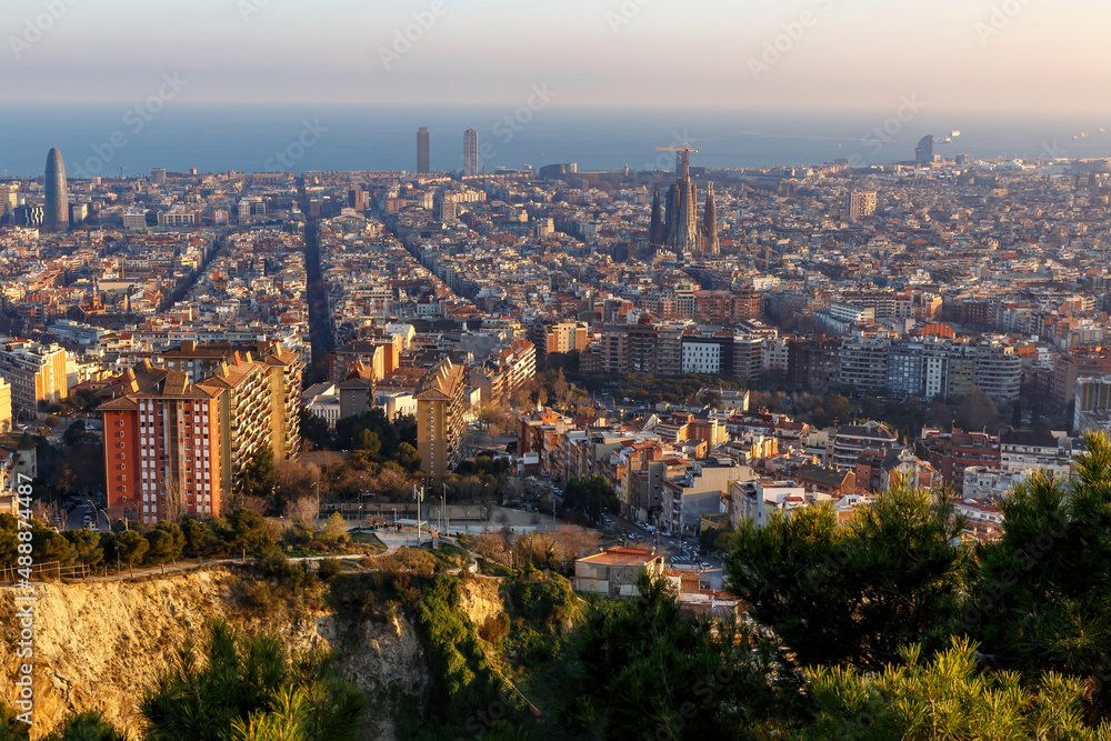 Barcelona city panorama during sunset