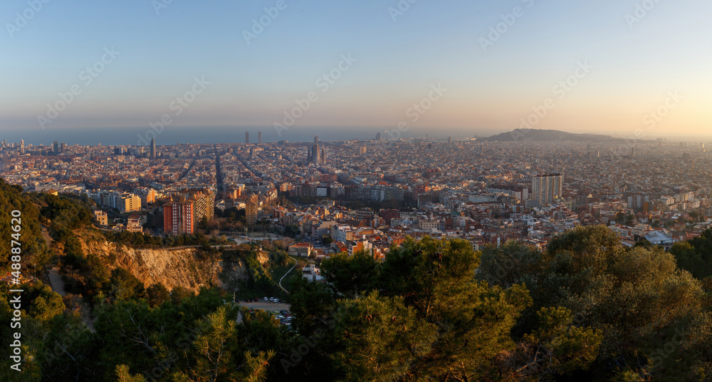 Barcelona city panorama during sunset