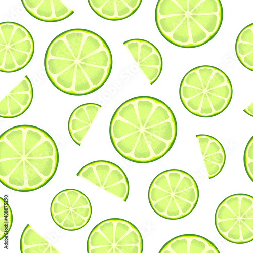 Lime slice citrus on white background. Tropical fruits. vegetarian food. Seamless pattern. illustration.
