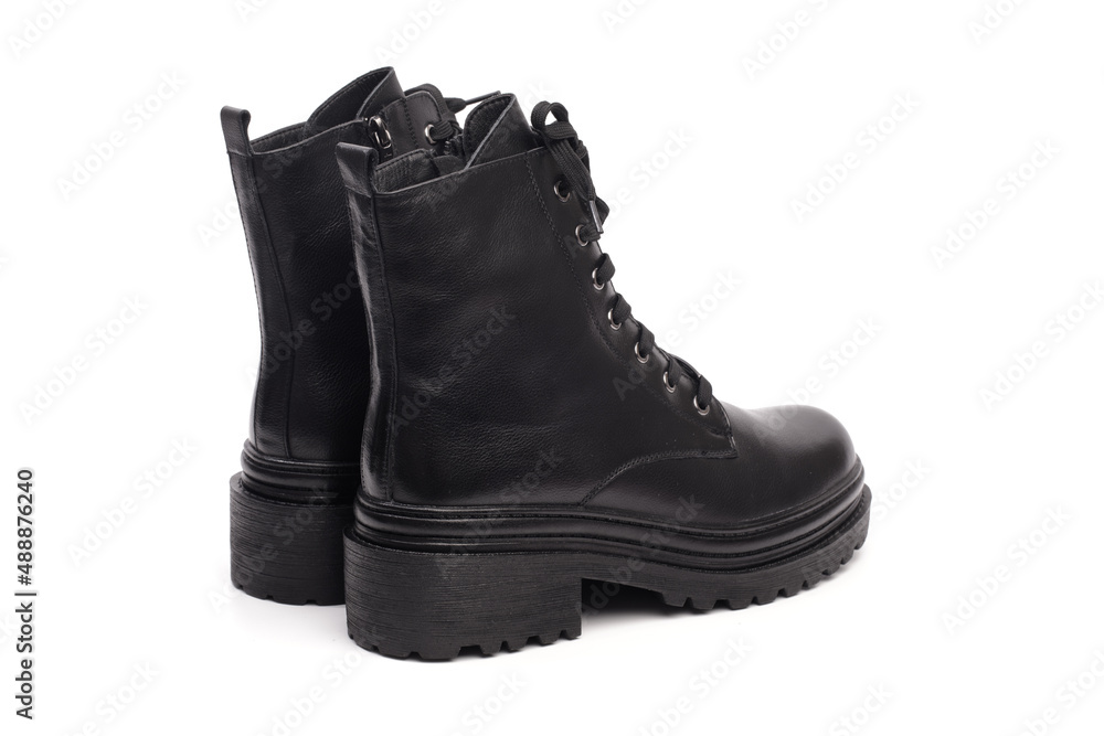 black winter boots on white background - Image