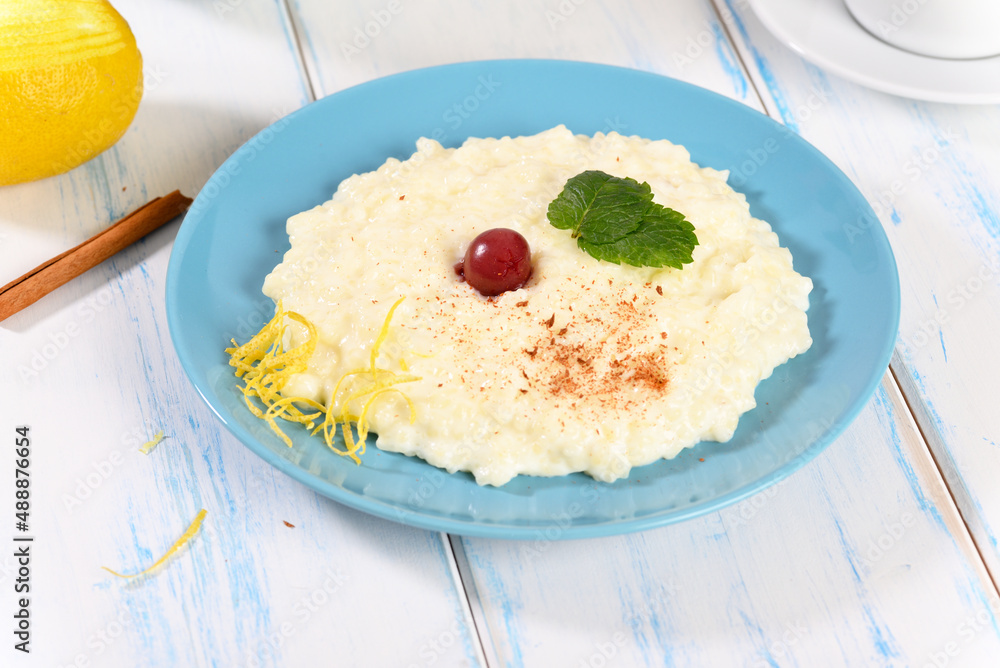 Rice milk porridge with fruit, healthy breakfast. Rice milk porridge with fruit, healthy breakfast.