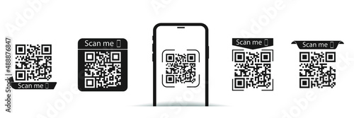 QR code set. Scan qr code icon. Template scan me Qr code for smartphone. QR code for mobile app, payment and phone. Vector illustration.