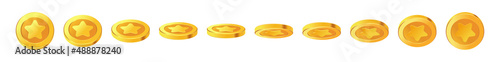 Set of rotating gold coins. 3d coins. Golden money set.