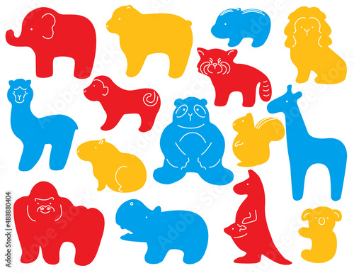 動物　パズル　シルエット　カラフル　イラスト素材