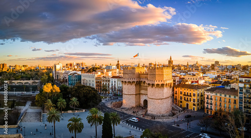 The aerial view of the old center of Valencia, a port city on Spain’s southeastern coast