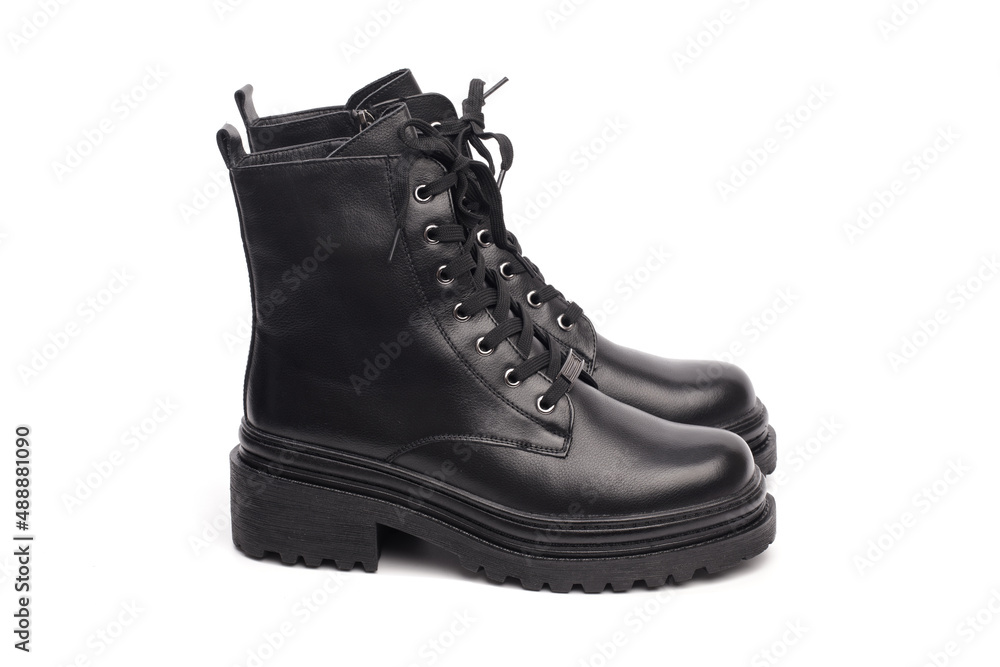 black winter boots on white background - Image