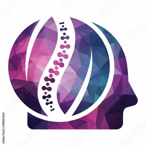 Human head and Chiropractic Logo Design Vector illustration. Spine care organic logo.	