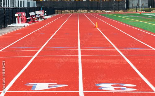 Red track looking from Finish line to 100 meter start line © coachwood