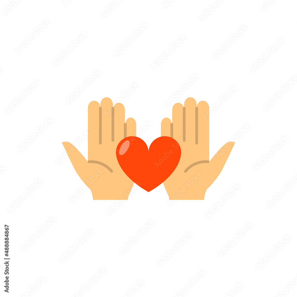 Hand heart logo icon vector love care flat illustration. Hand hold heart Hand heart logo icon vector love care flat illustration. Hand hold heart