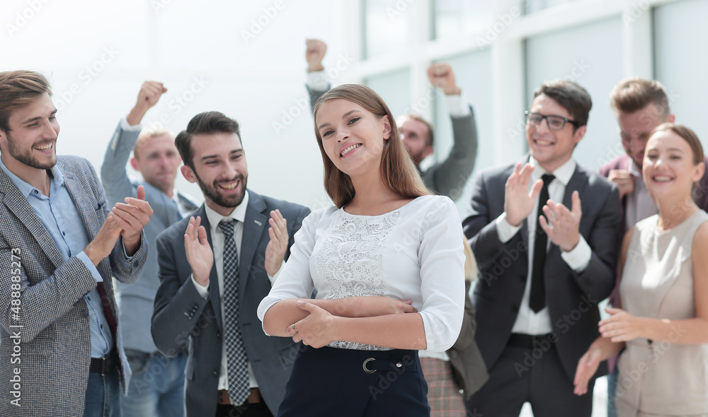 professional business team congratulating their leader. photo with space for text