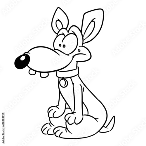 Dog sitting funny character animal illustration cartoon contour coloring