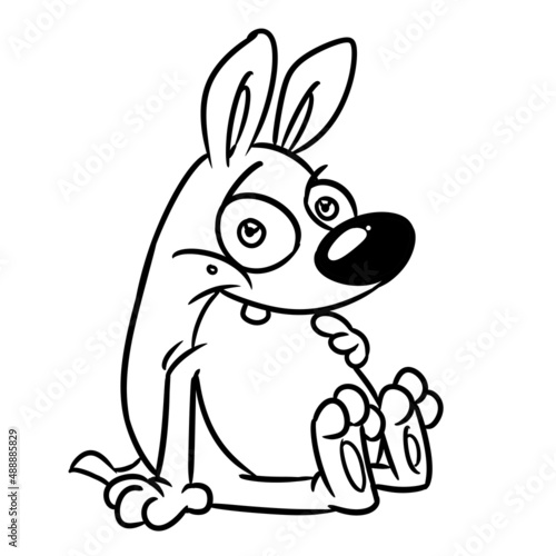 Dog sitting looking smile funny character animal illustration cartoon contour coloring © efengai