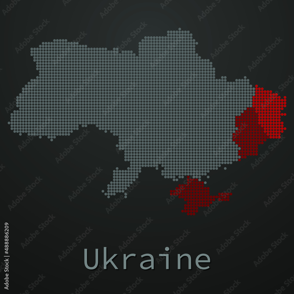 Detailed dotted Ukraine map with areas of conflict vector illustration