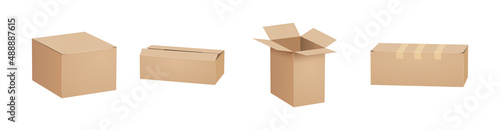Vector cardboard box isolated brown card open cardbox. Packaging open box carton delivery packet