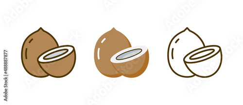 Coconut vector line icon logo. Coconut milk logo package design, coco symbol sticker design