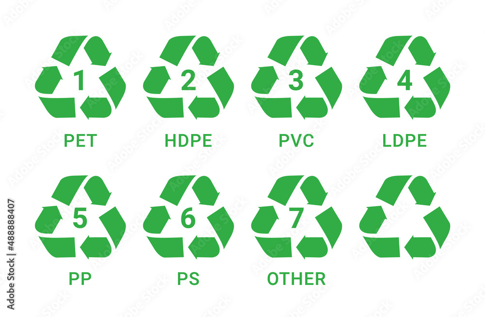 Recycle symbol plastic icon. Hdpe pp pet vector sign reuse plastic recycle material pictogram - obrazy, fototapety, plakaty 
