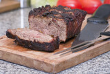 Argentine Grilled chorizo ​​steak on a wooden board. Grass-fed beef