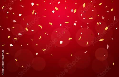 Golden confetti vector festive red background party design