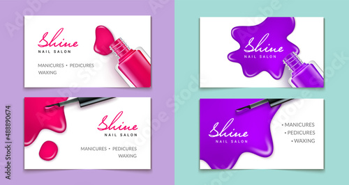 Nail salon business card manicure pedicure. Nail polish logo studio vector beauty spa hair design makeup