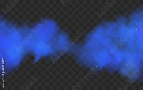 Smoke blue fog background effect. Vector blue steam cloud mist smoke