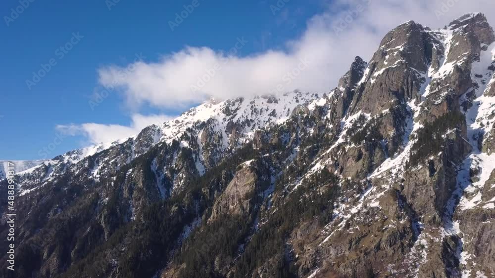 Mountain Top Snow Ice Tourism Sport Eco Travel Mountains Peaks Cliffs Rocks Ridges Landscape Drone Aerial Flight at Rila, Bulgaria Mountain Top Snow Ice Tourism Sport Eco Travel Mountains Peaks Cliffs Rocks Ridges Landscape Drone Aerial Flight at Rila, Bulgaria