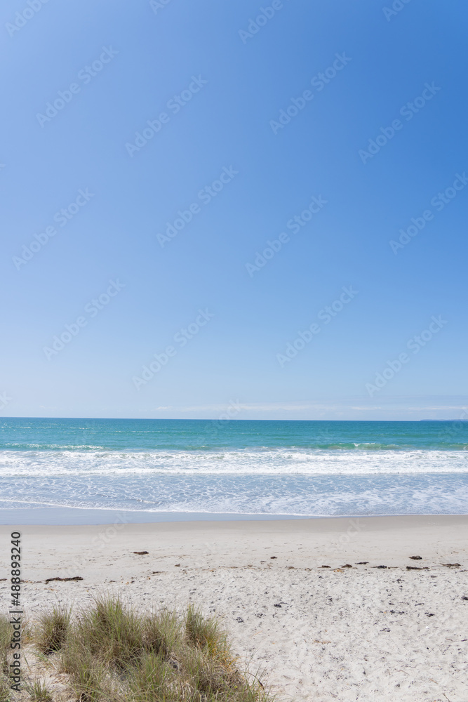Fototapeta premium Sand dunes and sea of Papamoa, Mount Maunganui