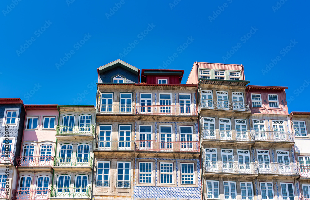 typical buildings in Ribeira, Oporto, Portugal.