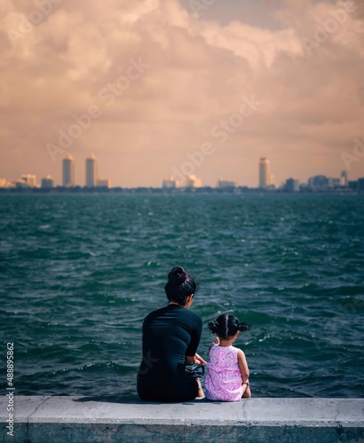 mother daughter waterfront skyline miami beach love mothers couple 