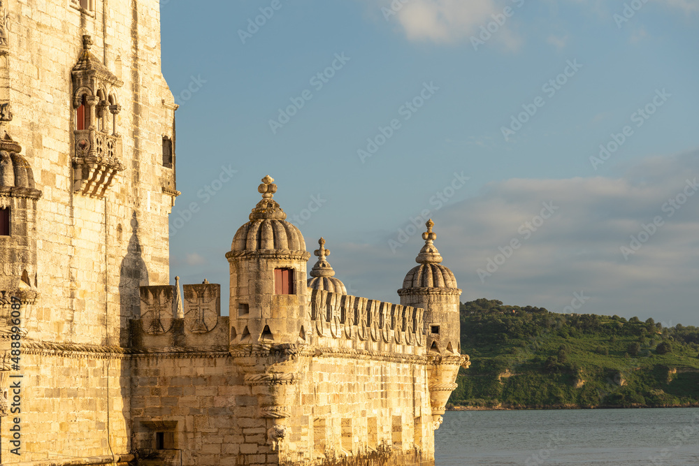 view of Belem tower in lisbon, Portugal at sunset.