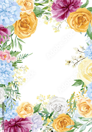 Floral wedding banner watercolor with hand drawn boho flower  rose  wildflowers. Spring elegant garden botanical frame for greeting card  baby shower  bridal shower..