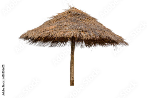 Fototapet Reed, Straw beach umbrella isolated on white background