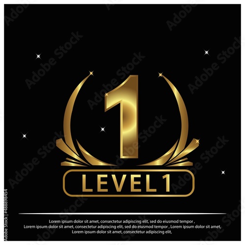 Level 1 background. Level 1 golden. Vector Illustration on black background.