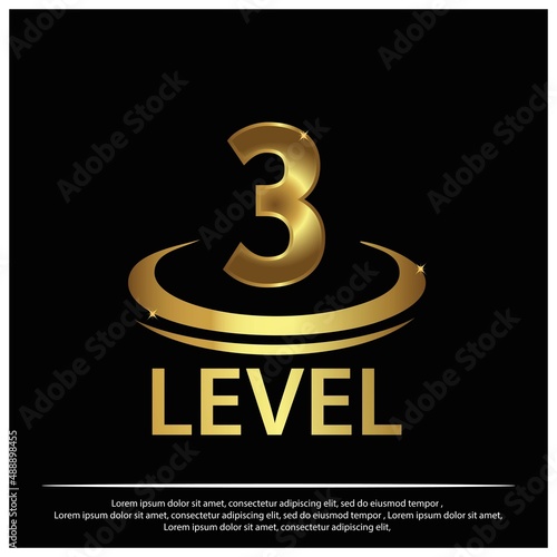Level 3 background. Level 3 golden. Vector Illustration on black background.