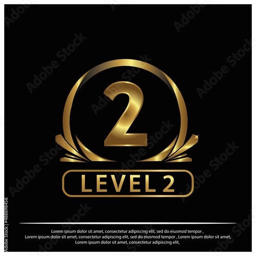 Level 2 background. Level 2 golden. Vector Illustration on black background.