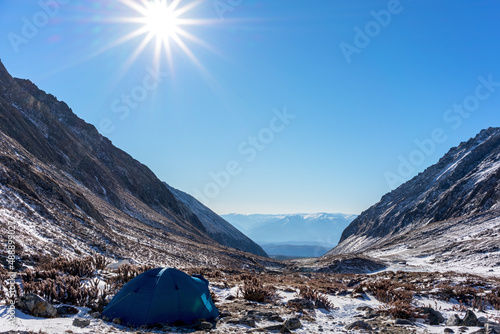 tent with mountains