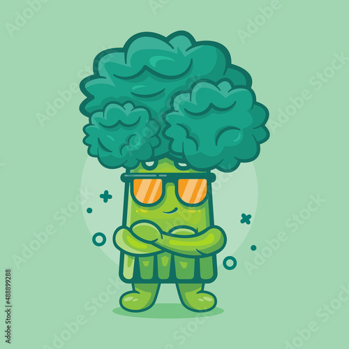 broccoli vegetable character mascot with cool expression isolated cartoon in flat style design
