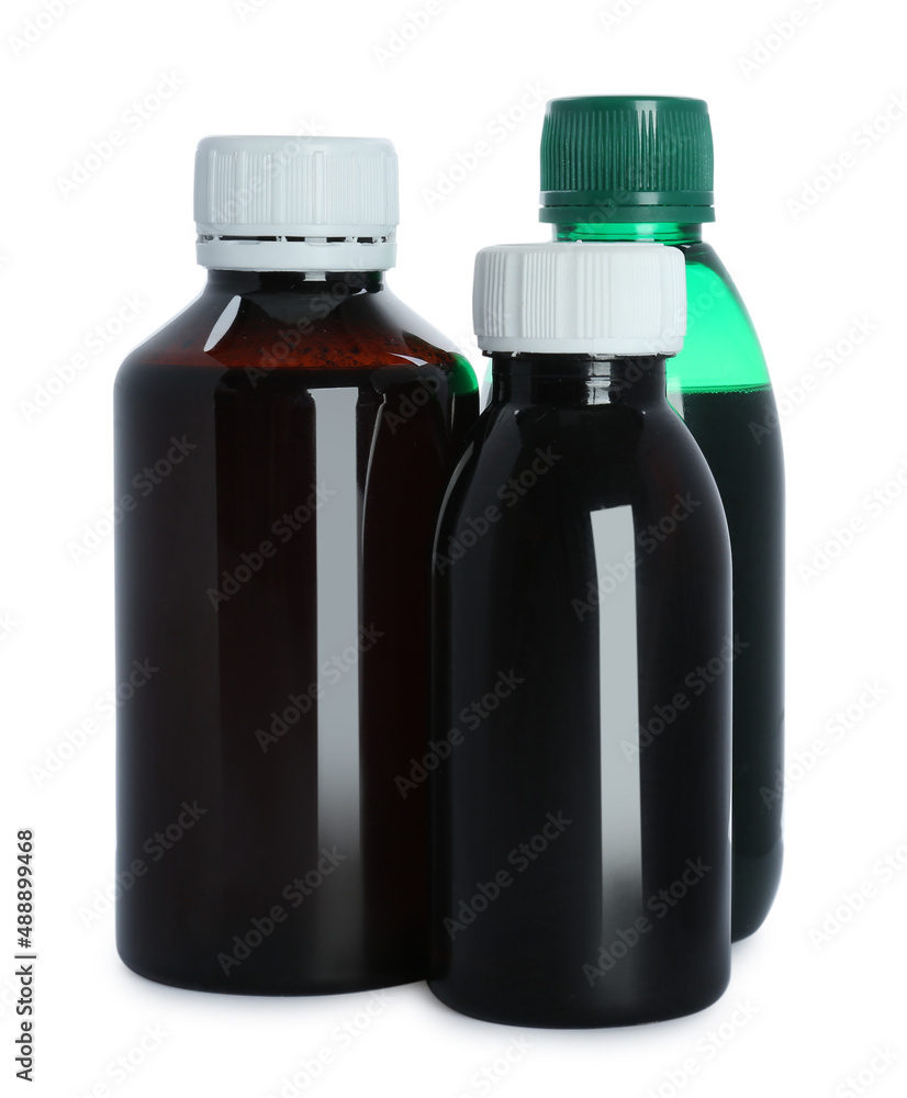 Bottles of cough syrup on white background Bottles of cough syrup on white background