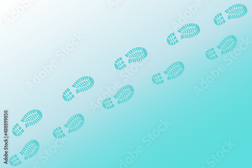 Blue background with footprints in snow. Vector illustration.