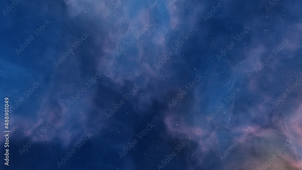 nebula gas cloud in deep outer space, science fiction illustrarion, colorful space background with stars 3d render