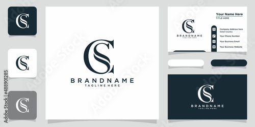 Alphabet CS or SC illustration monogram vector logo template with business card design